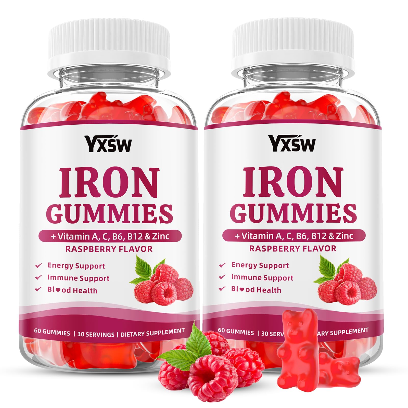 YXSW Iron Gummies 60 Count front view with packaging
