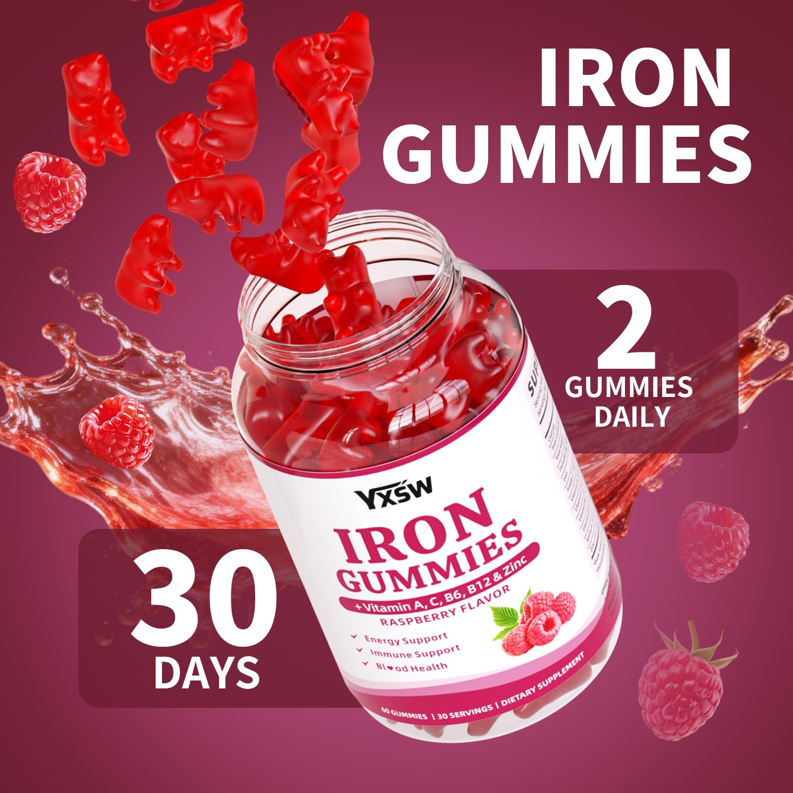 YXSW Iron Gummies 60 Count packaging side view
