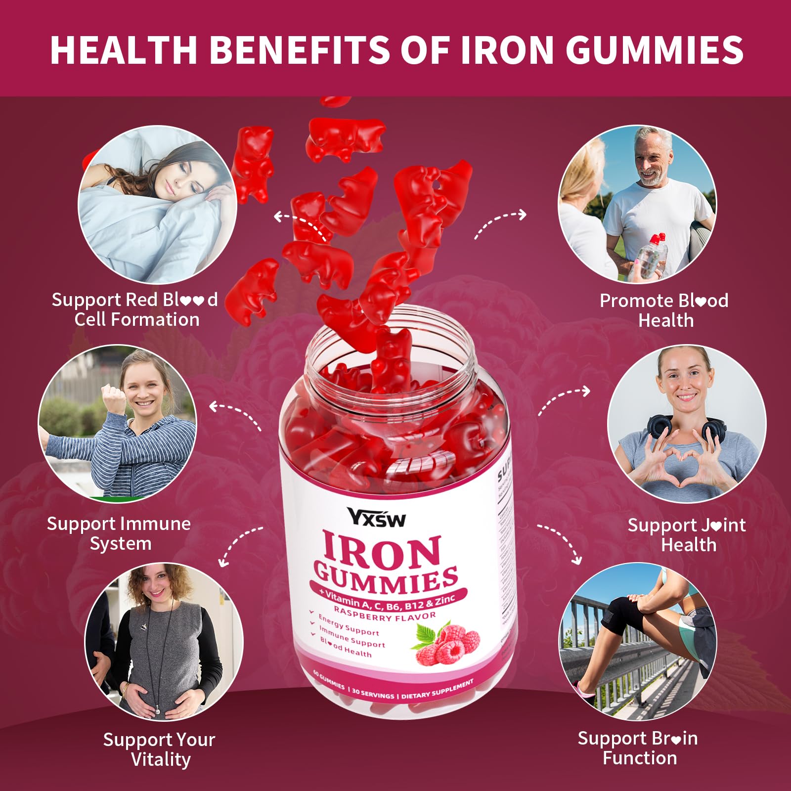 YXSW Iron Gummies nutritional information on back