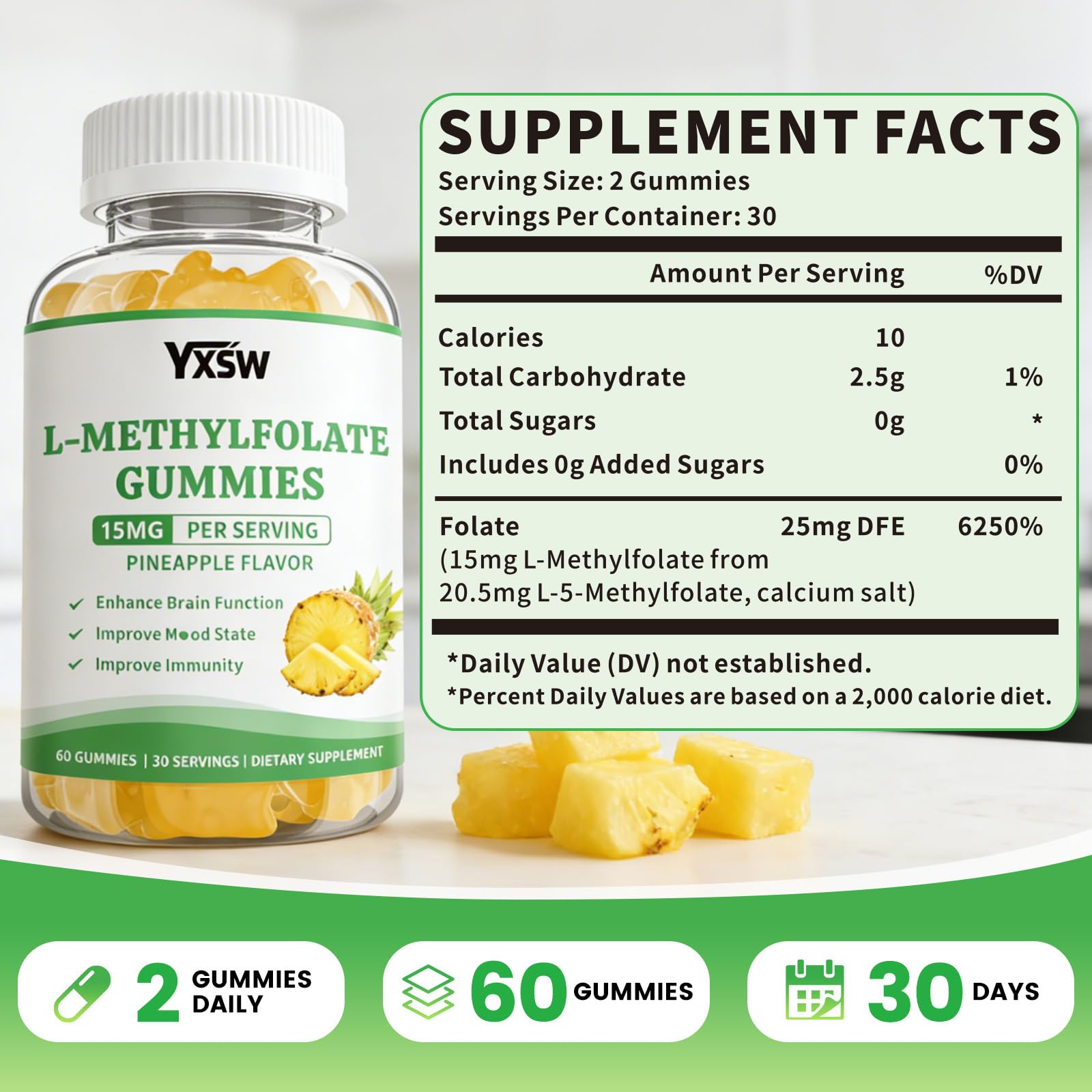 YXSW L-Methylfolate Gummies packaging side view