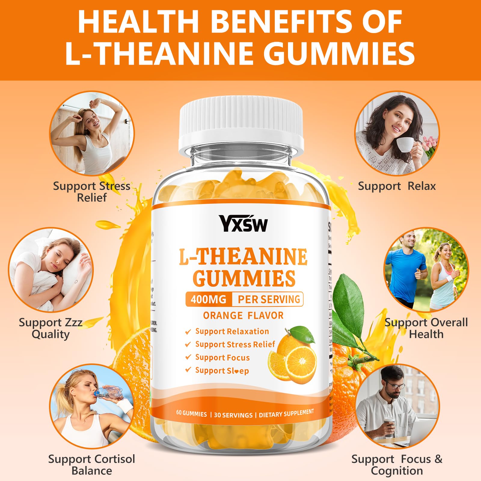 YXSW L-Theanine Gummies side view with nutritional information