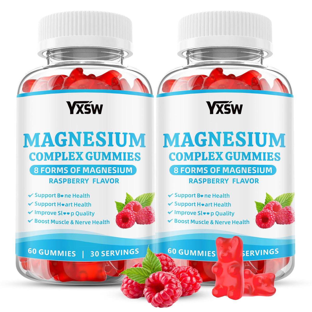 YXSW Magnesium Complex Gummies front view with raspberry flavour