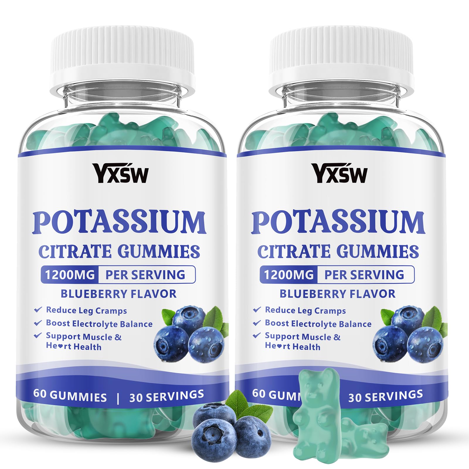 YXSW Potassium Citrate Gummies 1200mg front view with blueberry flavour