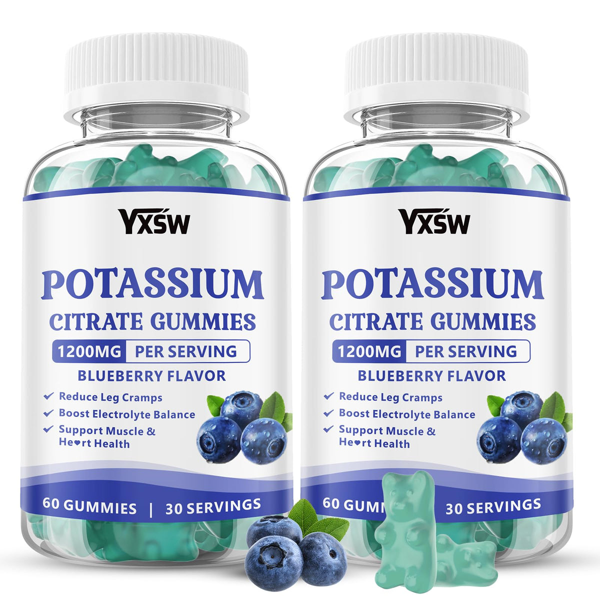 YXSW Potassium Citrate Gummies 1200mg front view with blueberry flavour
