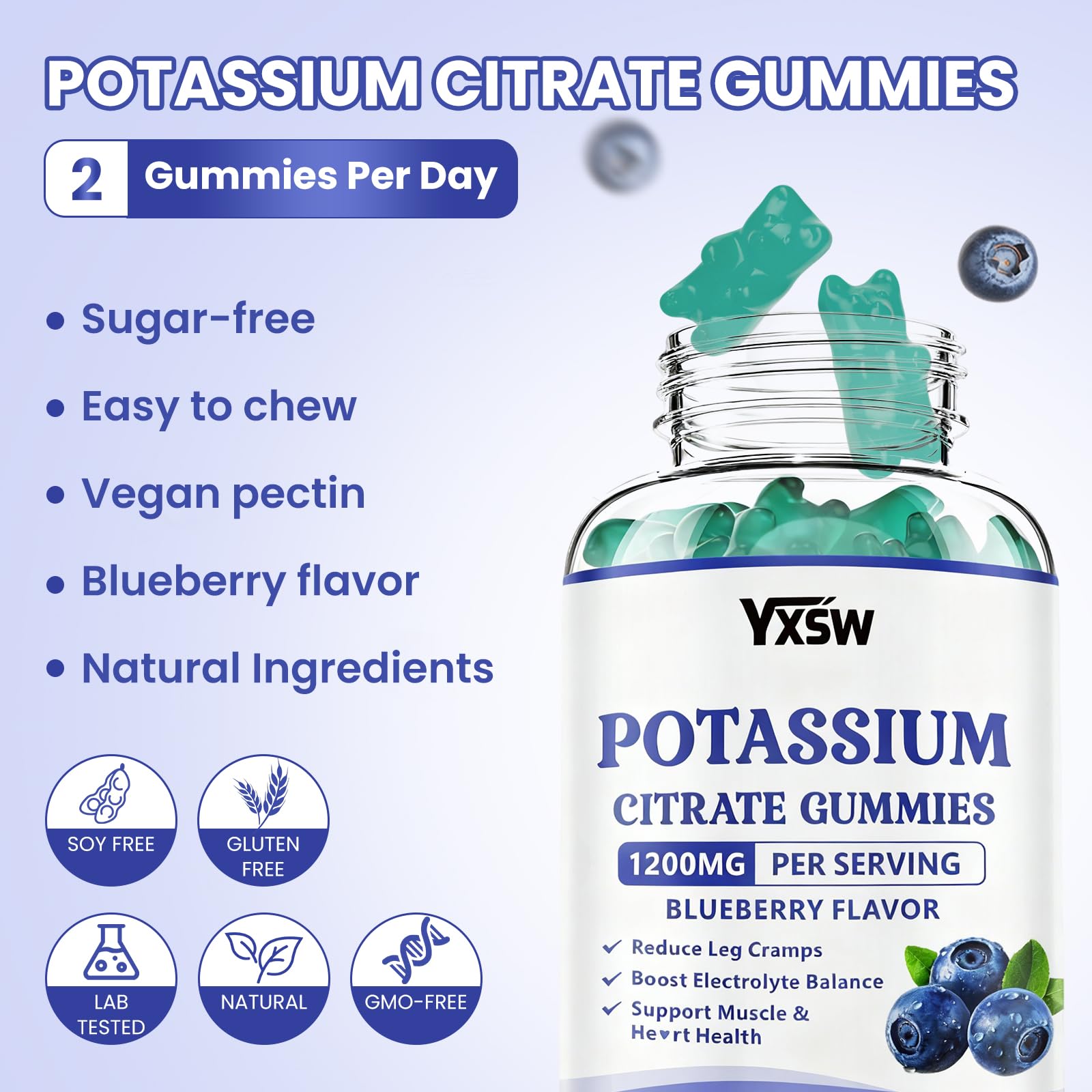YXSW Potassium Citrate Gummies 1200mg with a glass of water