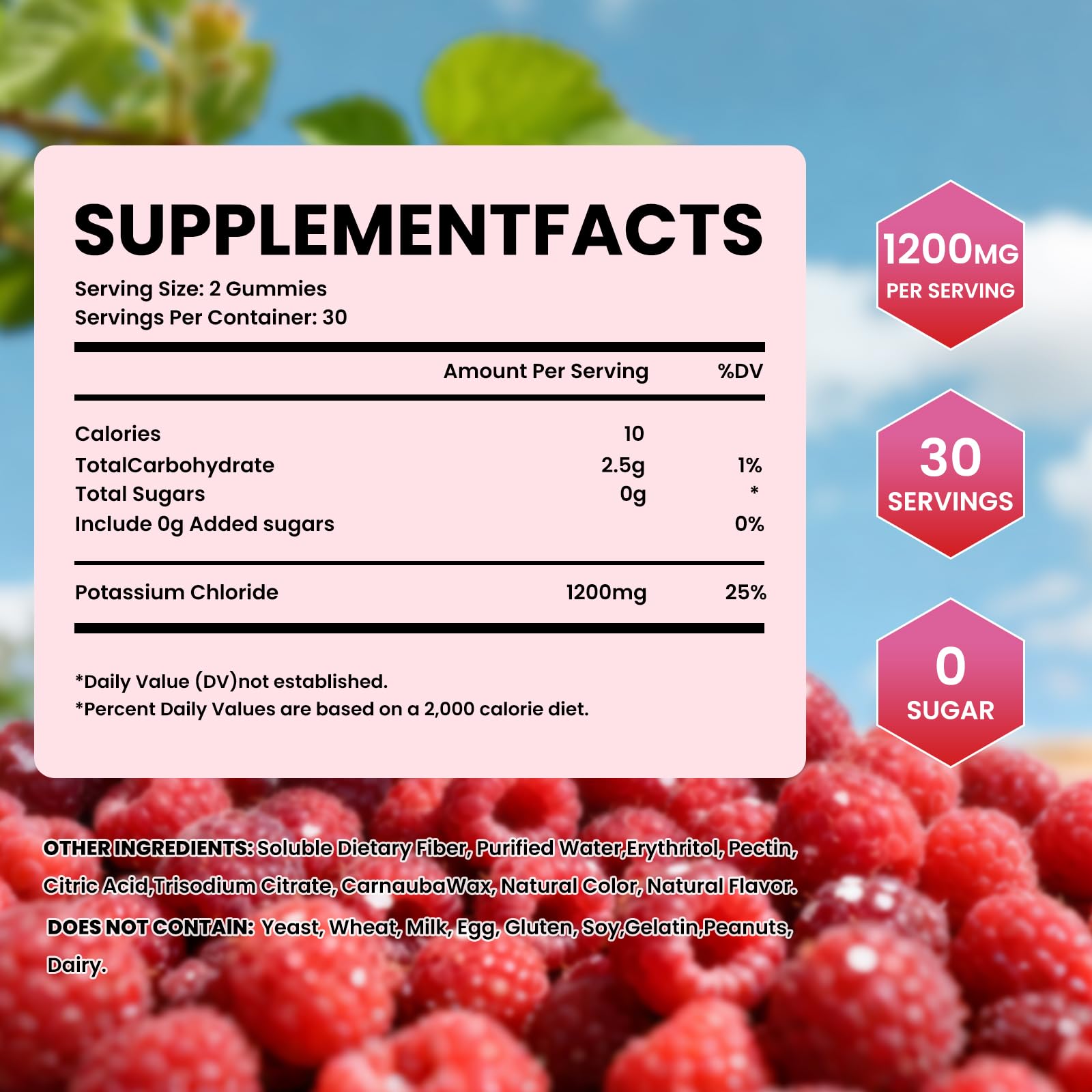 YXSW Potassium Gummies showing natural raspberry flavour