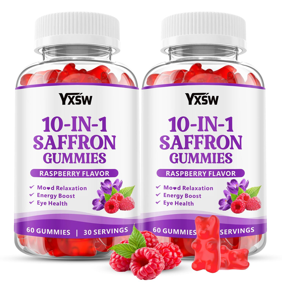 YXSW Saffron Gummies front view with packaging