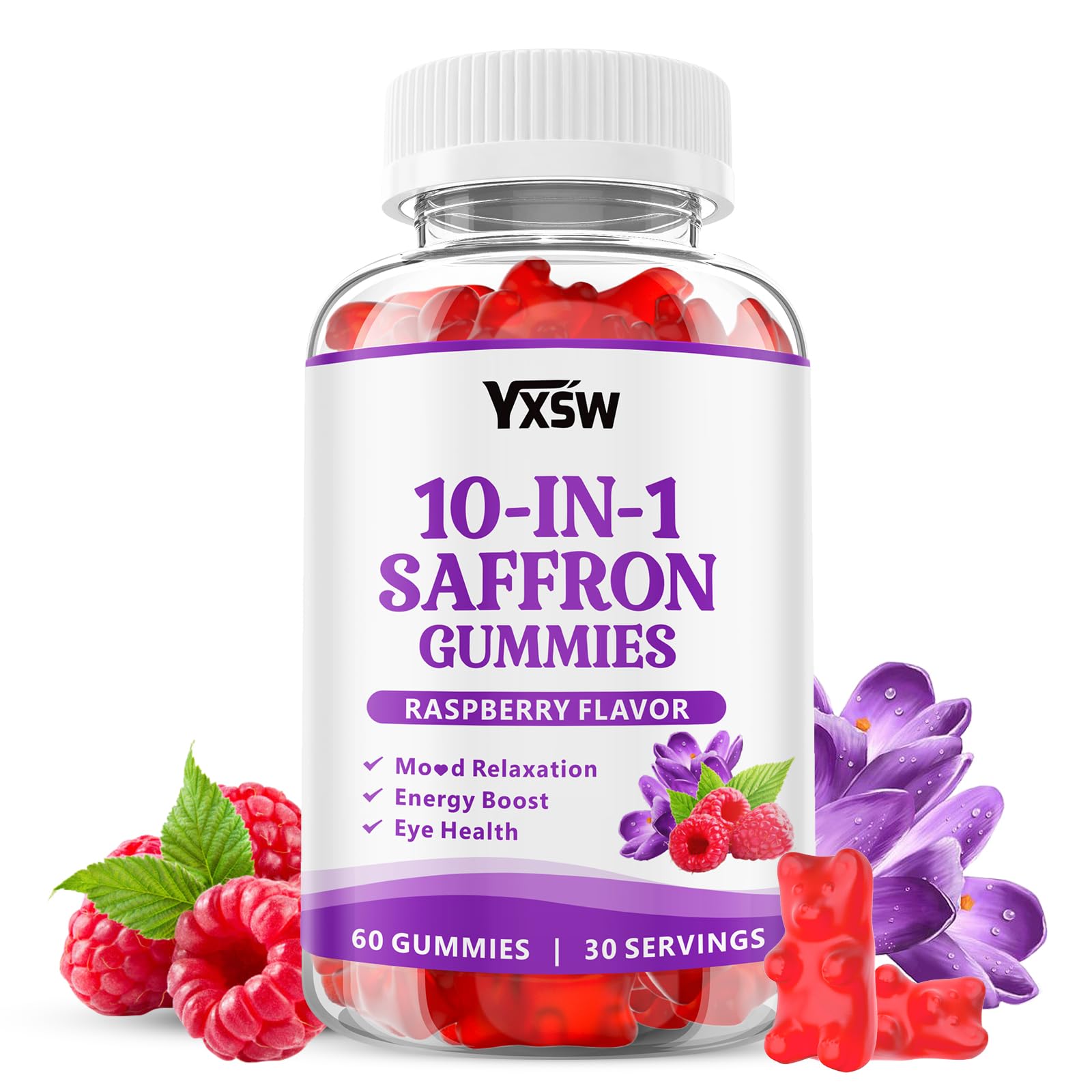 YXSW Saffron Gummies front view with raspberry flavour