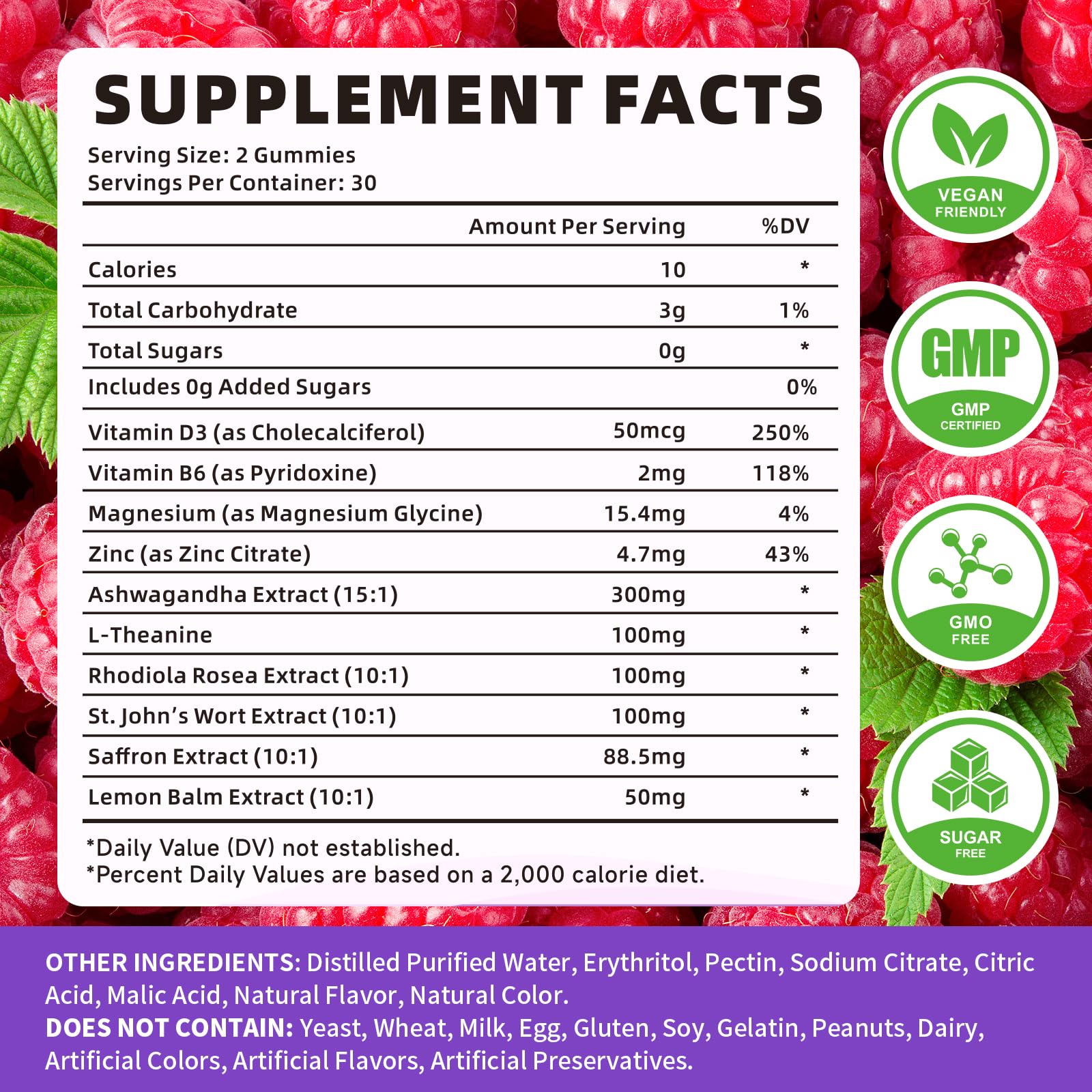 YXSW Saffron Gummies packaging showing ingredients