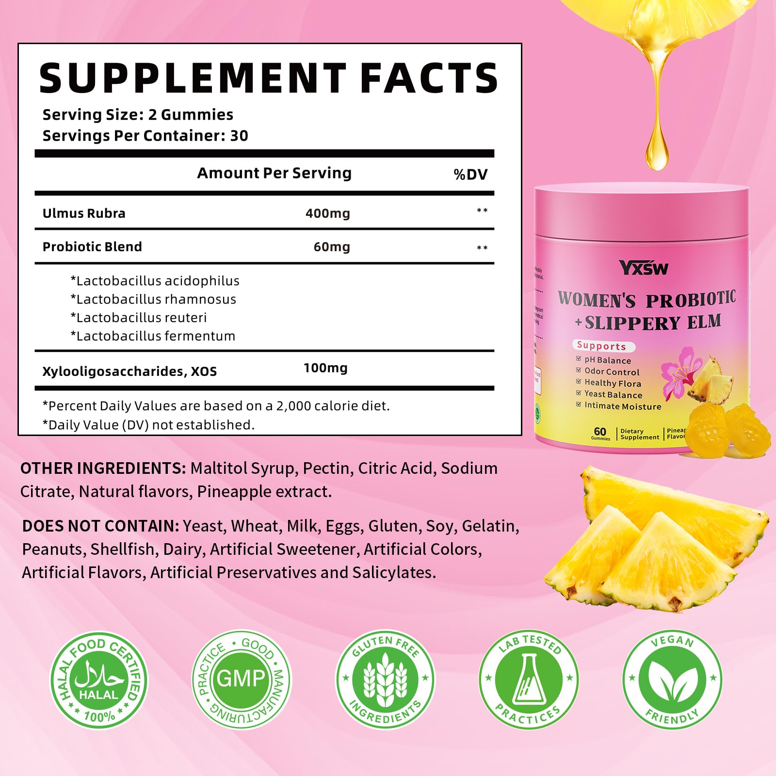 YXSW Women's Probiotics Gummies pineapple flavour close-up
