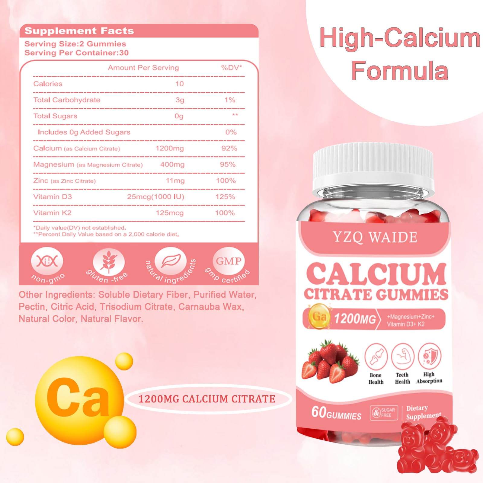 YZQ WAIDE Calcium Citrate Gummies bottle with 60 gummies