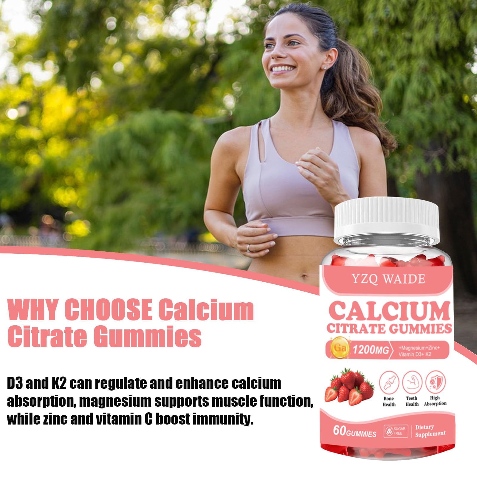 YZQ WAIDE Calcium Citrate Gummies on a wooden table