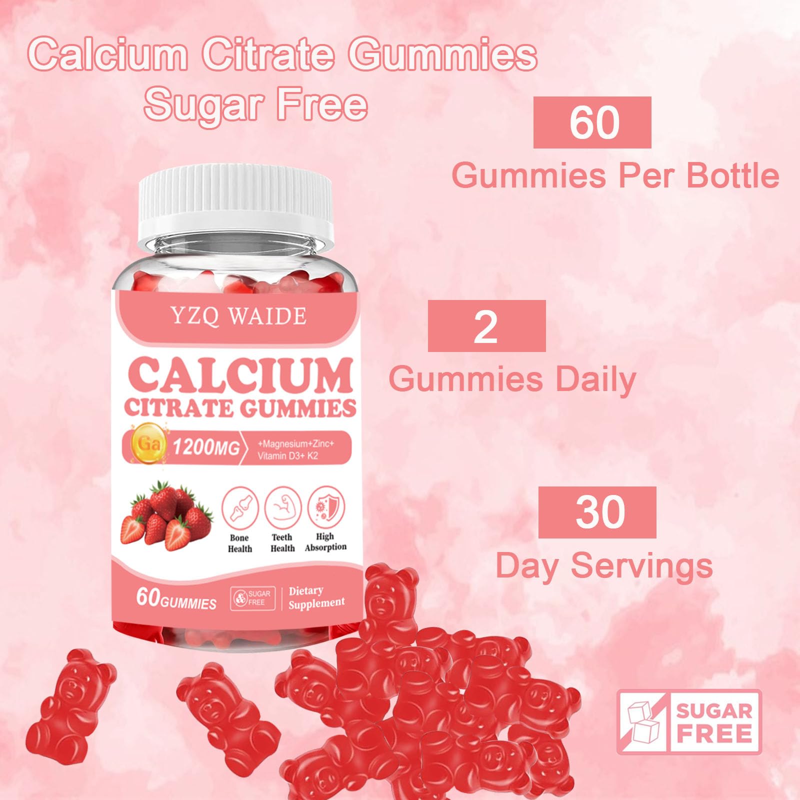 YZQ WAIDE Calcium Citrate Gummies with fresh strawberries