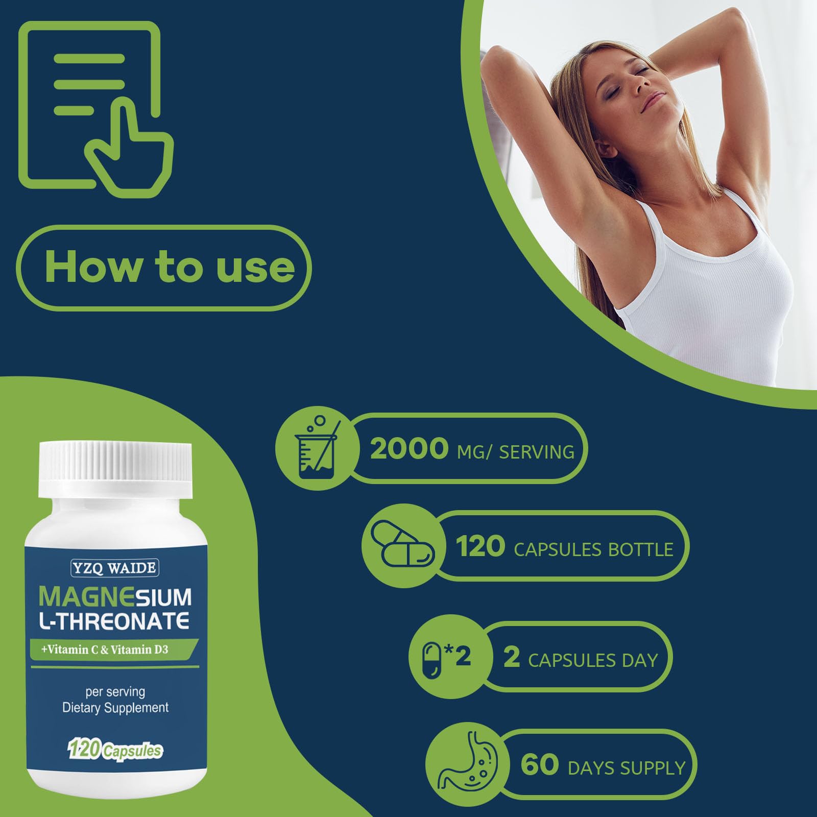 YZQ WAIDE Magnesium L-Threonate supplement ingredients list