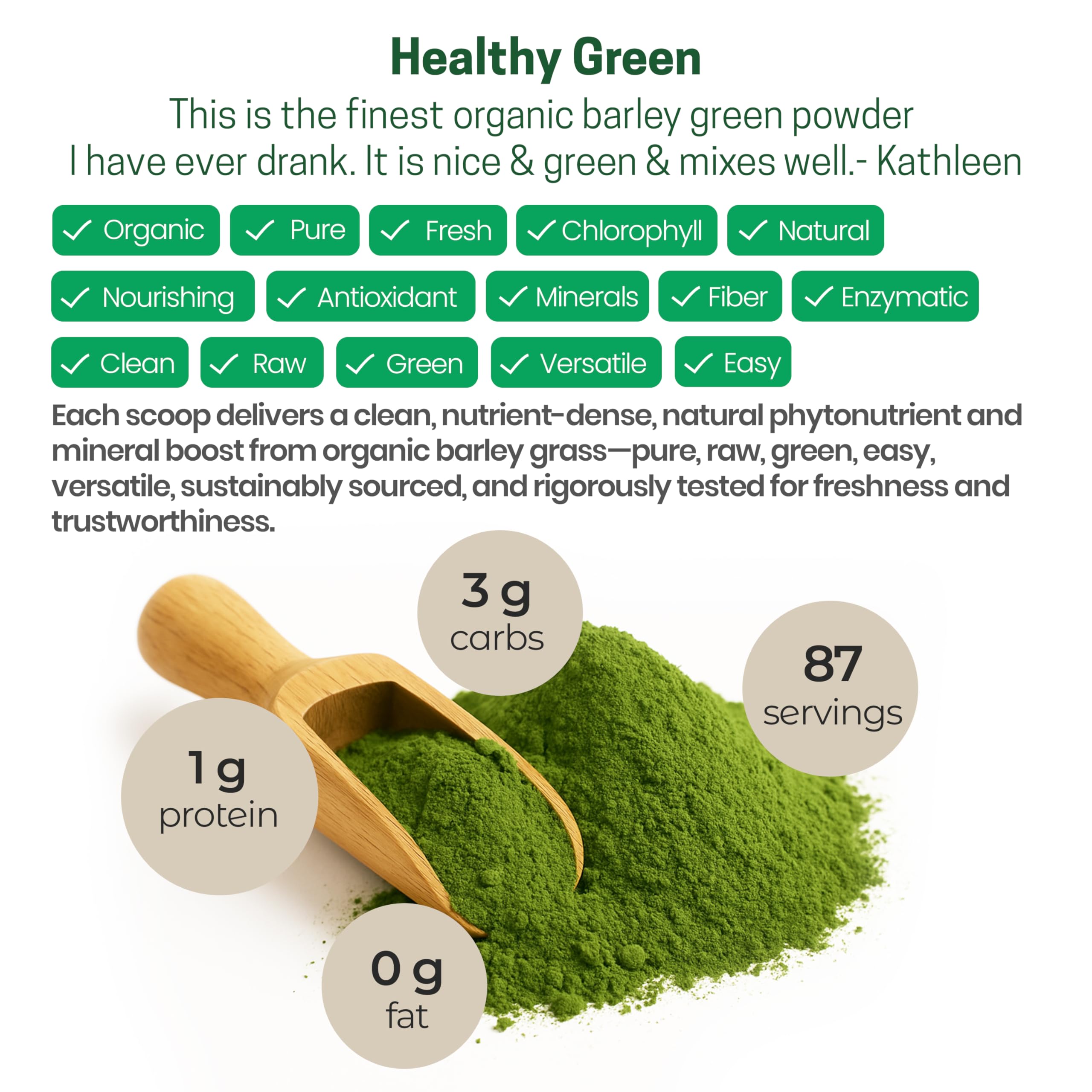 Z Natural Foods Organic Barley Grass Powder 454g in a bowl