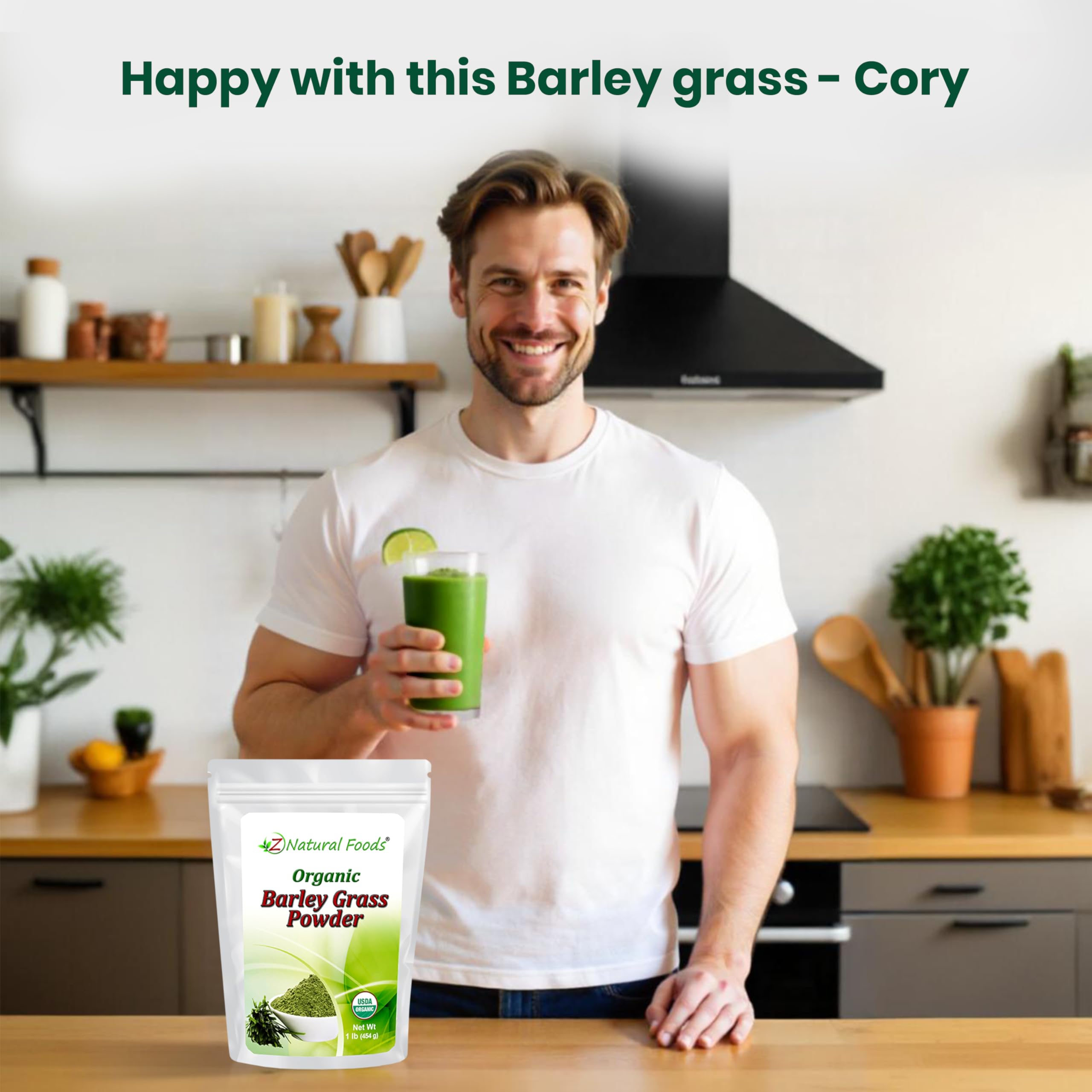 Z Natural Foods Organic Barley Grass Powder 454g with fresh greens