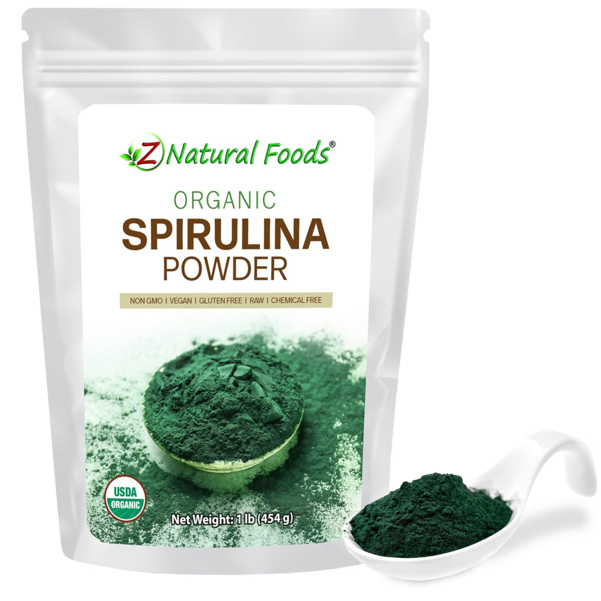 Z Natural Foods Organic Spirulina Powder 454g front view