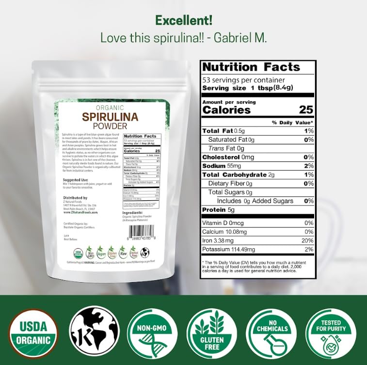 Z Natural Foods Organic Spirulina Powder 454g packaging
