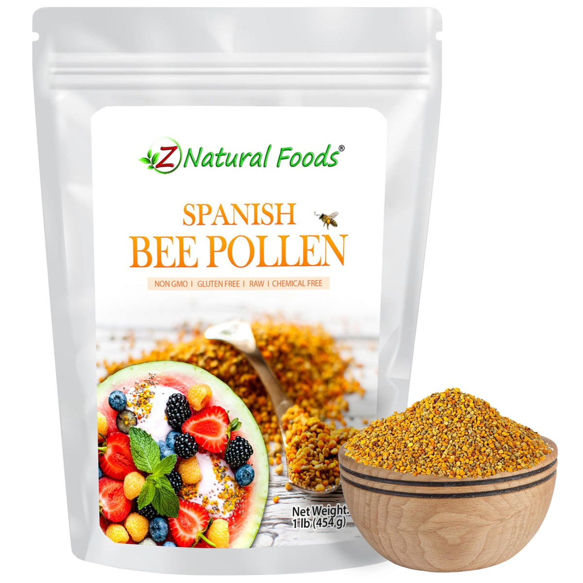 Z Natural Foods Raw Bee Pollen Granules 454g front view