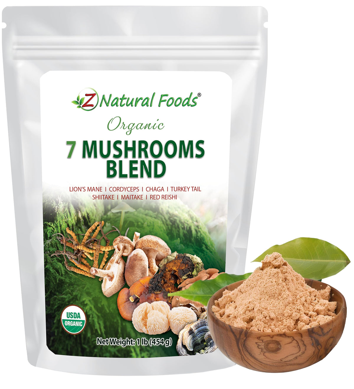 Z Natural Foods Sacred 7 Organic Mushroom Blend 454g front view