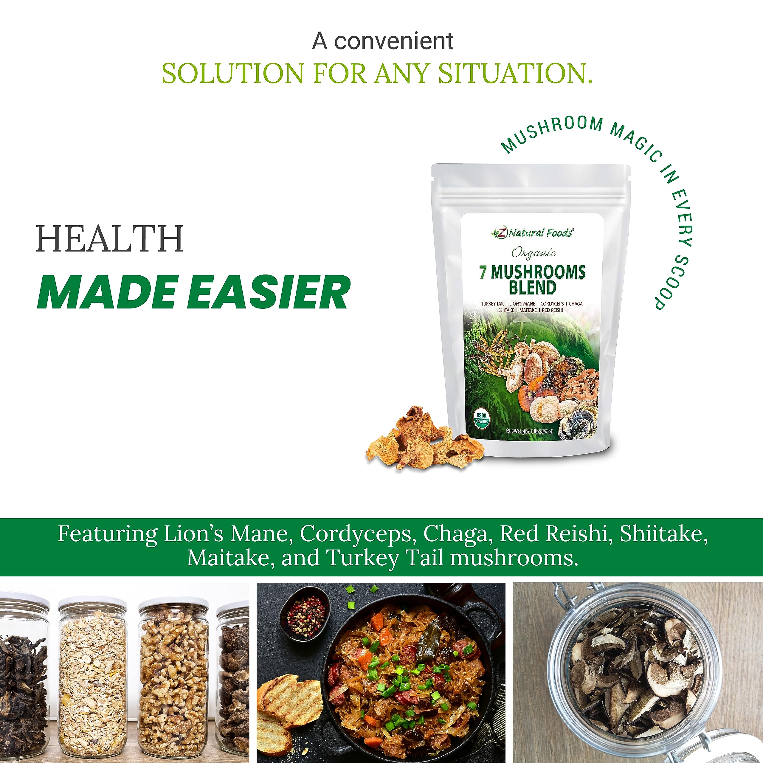 Z Natural Foods Sacred 7 Organic Mushroom Blend in a smoothie