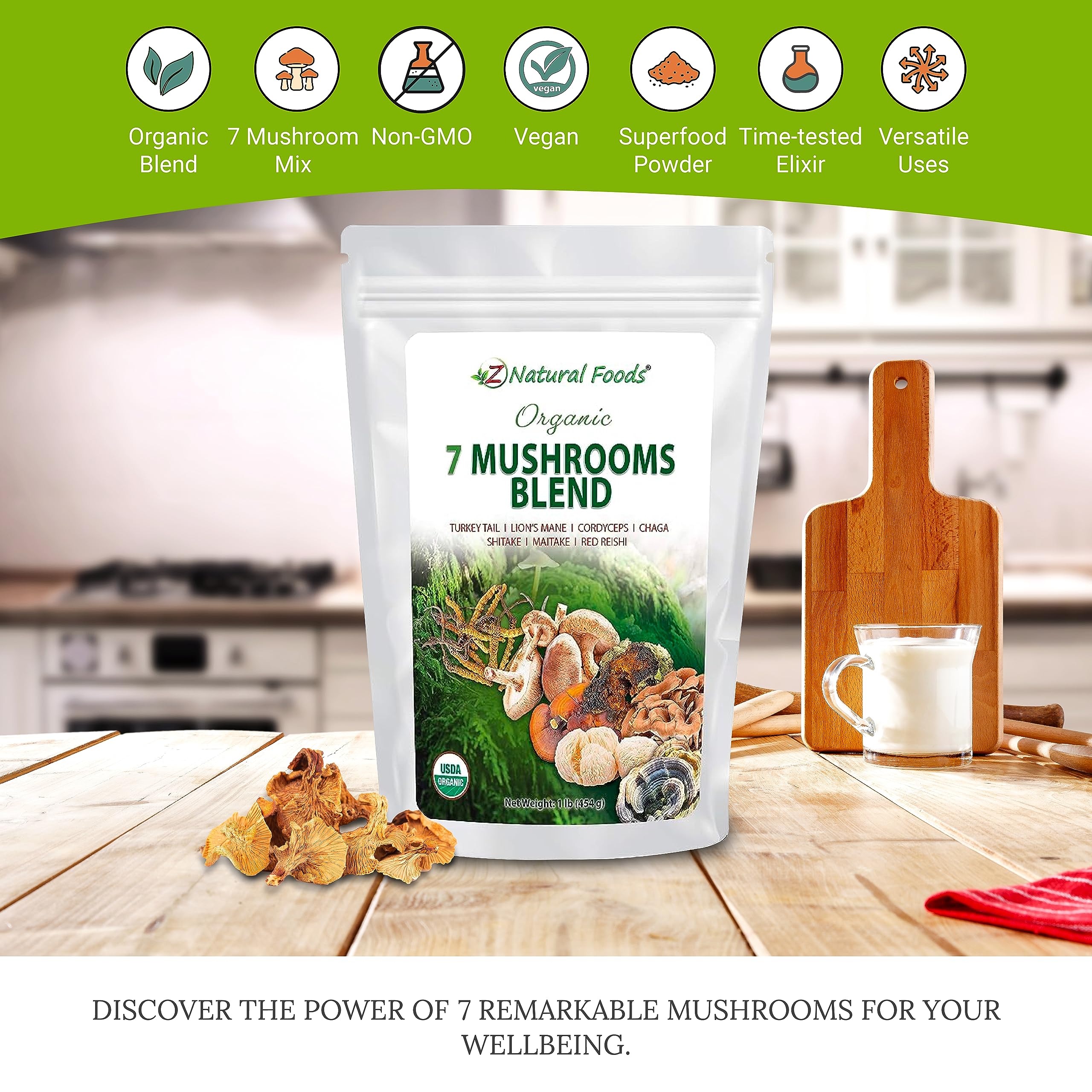 Z Natural Foods Sacred 7 Organic Mushroom Blend packaging