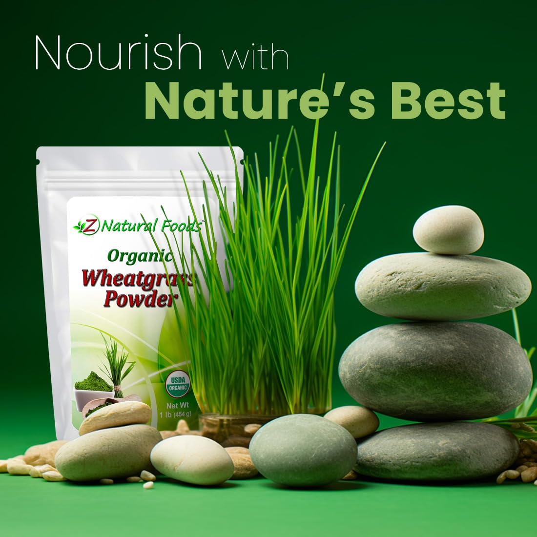 Z Natural Foods Wheatgrass Powder 454g scoop