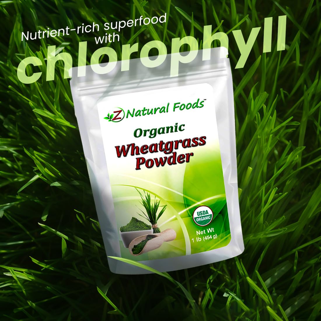 Z Natural Foods Wheatgrass Powder in a smoothie