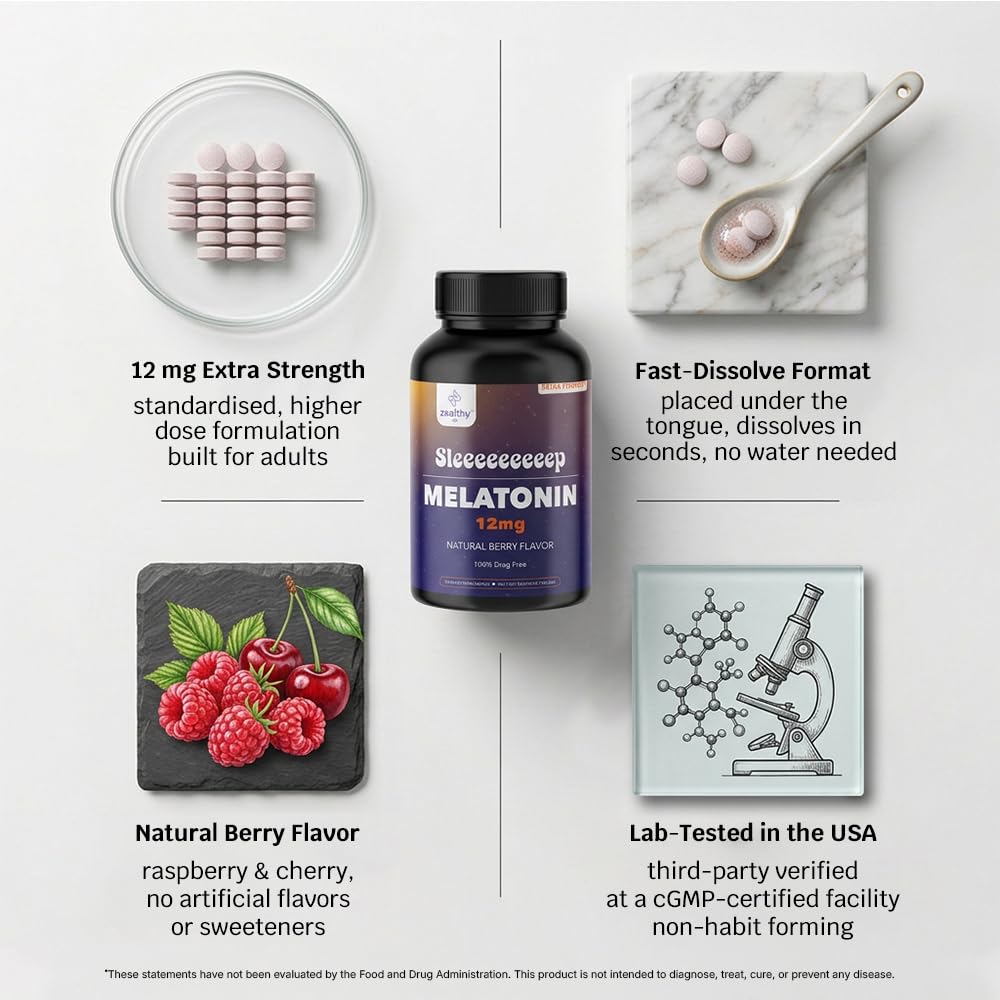 Z Zealthy Life Extra Strength Melatonin Tablets close-up of fast dissolve tablet