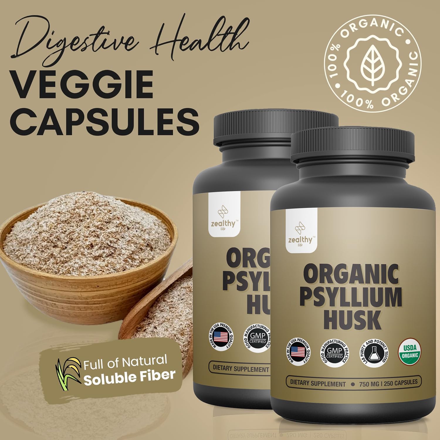 Z Zealthy Life Psyllium Supplement 340g packaging side view