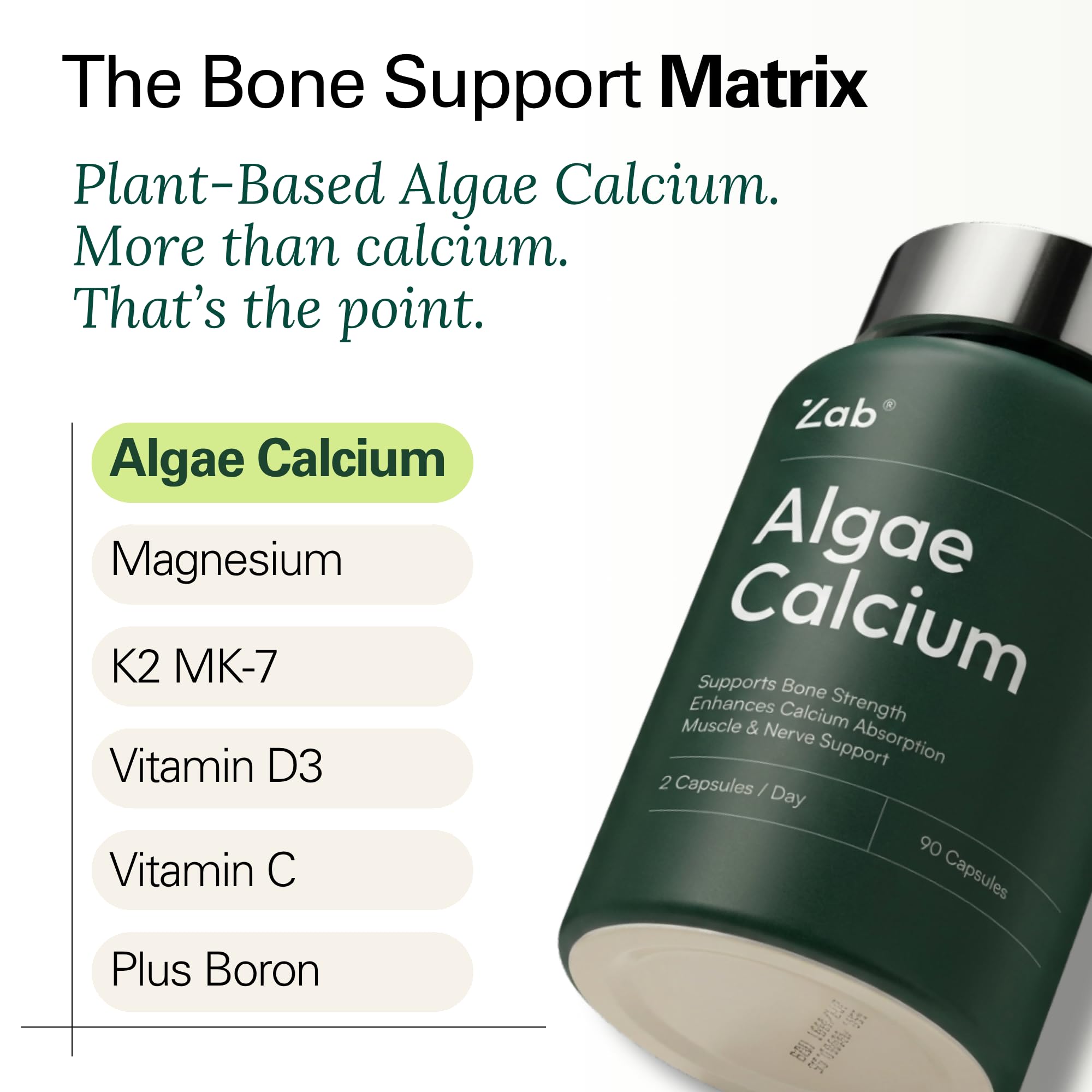 ZAB Algae Calcium Capsules bottle side view