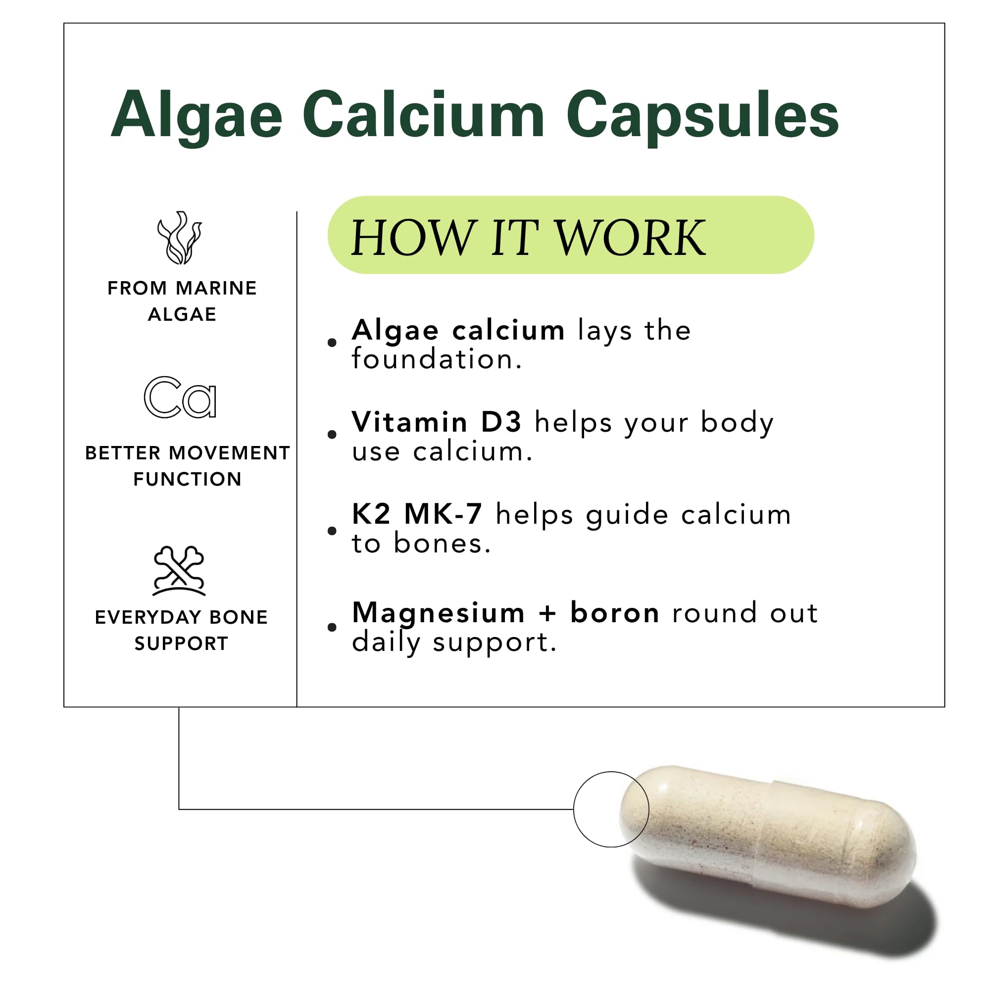 ZAB Algae Calcium Capsules easy-to-swallow format