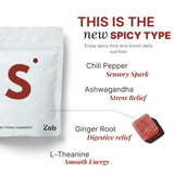 ZAB Spicy Peach Gummies with a close-up of ingredients