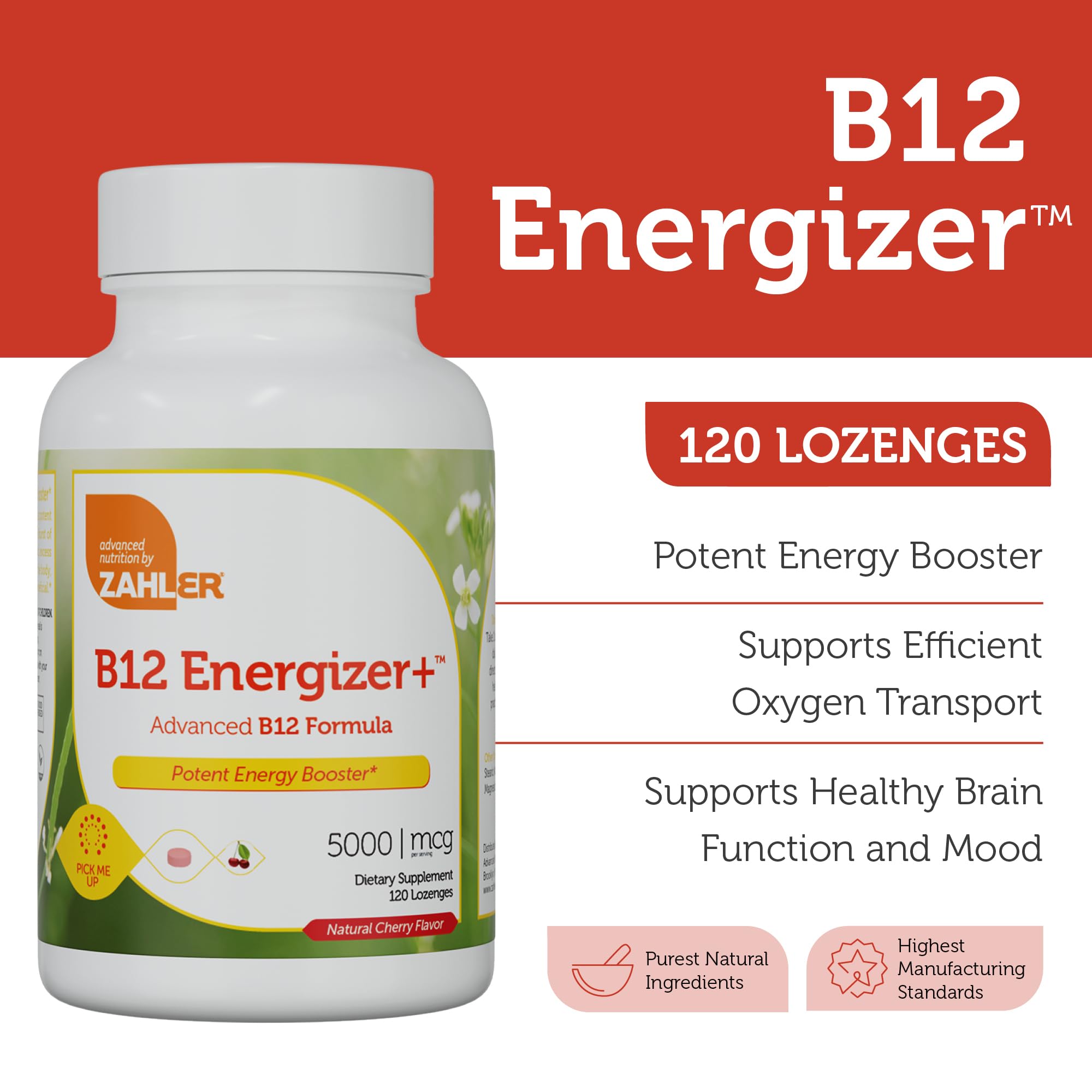 Zahler B12 Energizer+ 5000 Mcg Cherry Lozenges packaging
