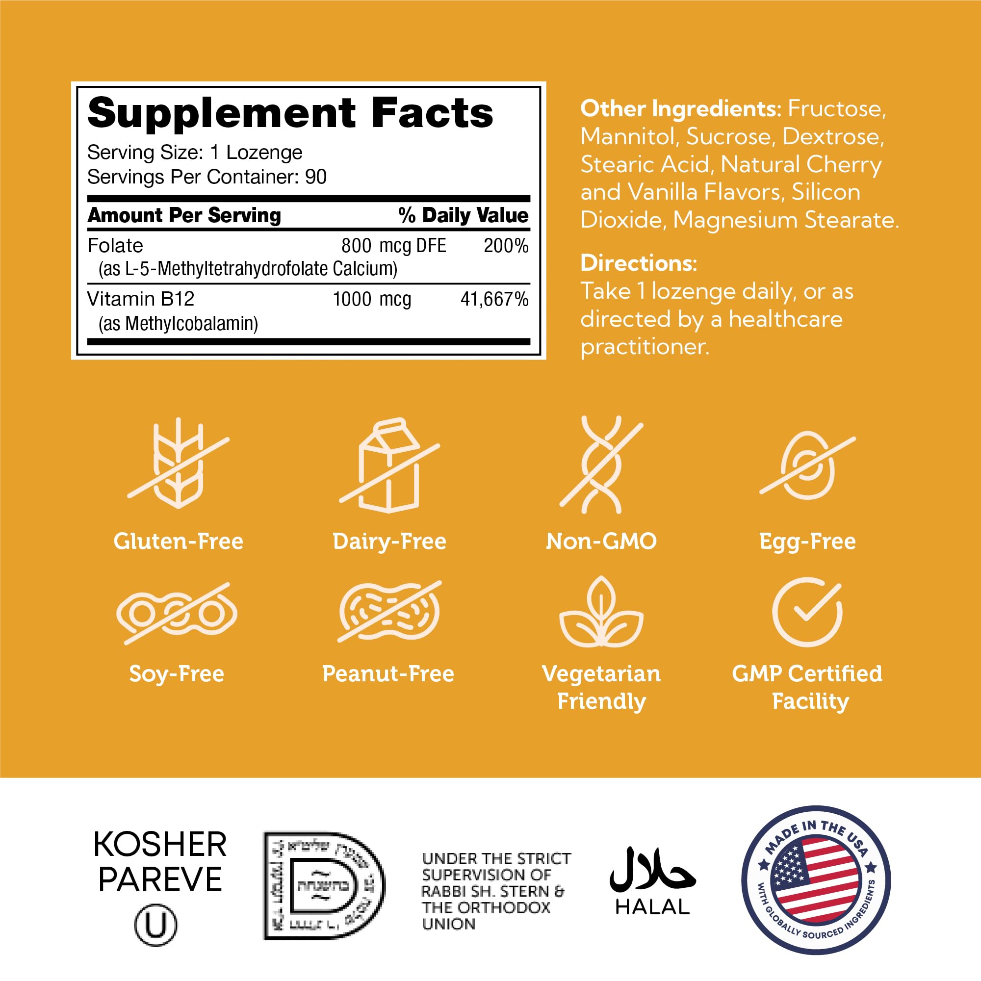 Zahler B12 Energizer Cherry Lozenges back view with ingredient list