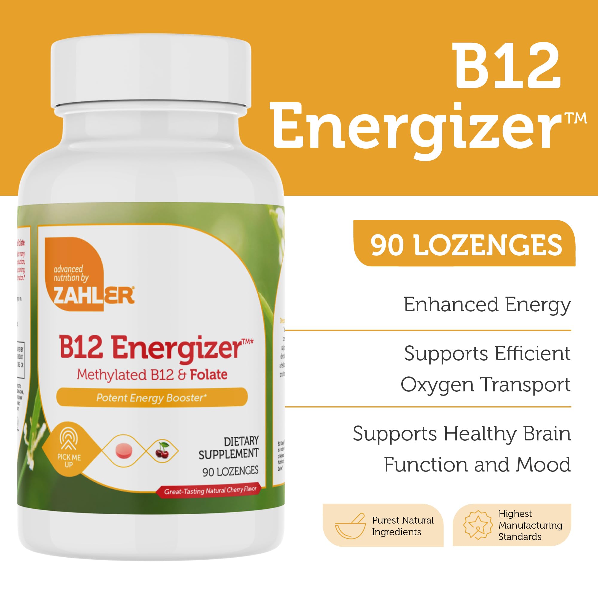Zahler B12 Energizer Cherry Lozenges side view showing lozenge