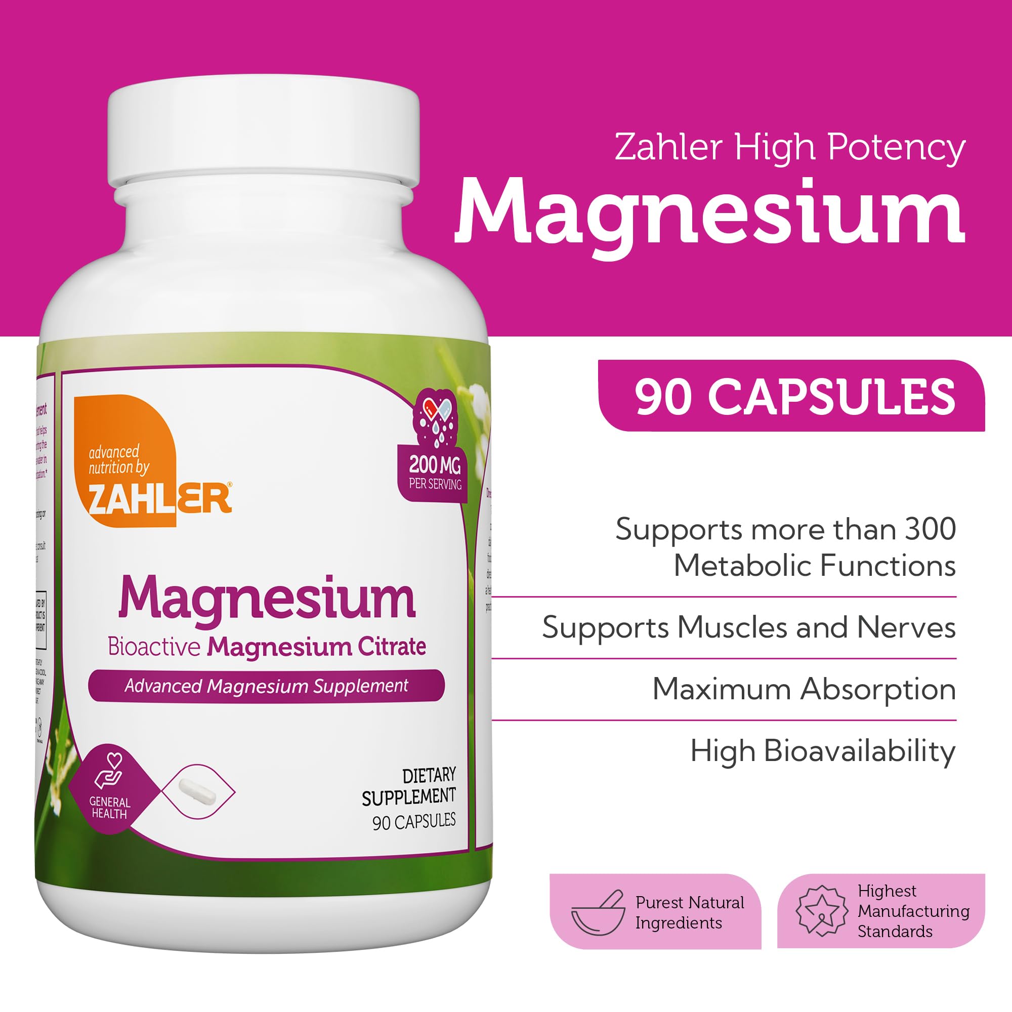 Zahler Bioactive Magnesium Citrate bottle side view