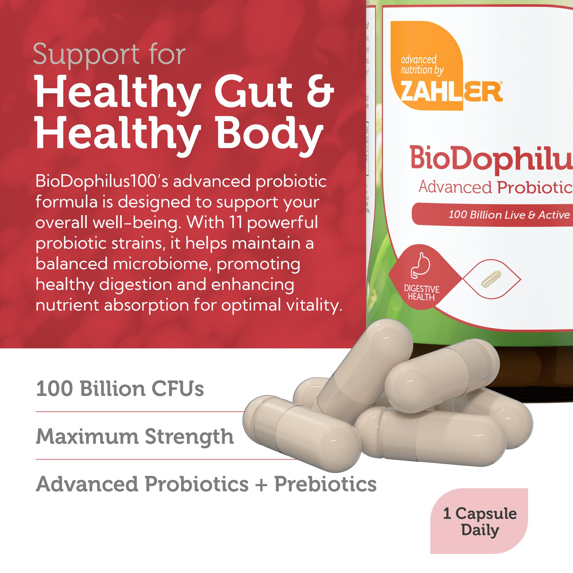 Zahler Biodophilus100 Probiotic bottle side view