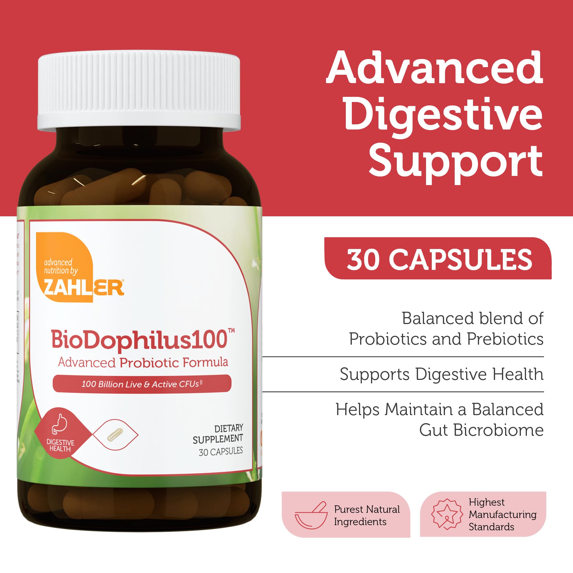 Zahler Biodophilus100 Probiotic capsules close-up