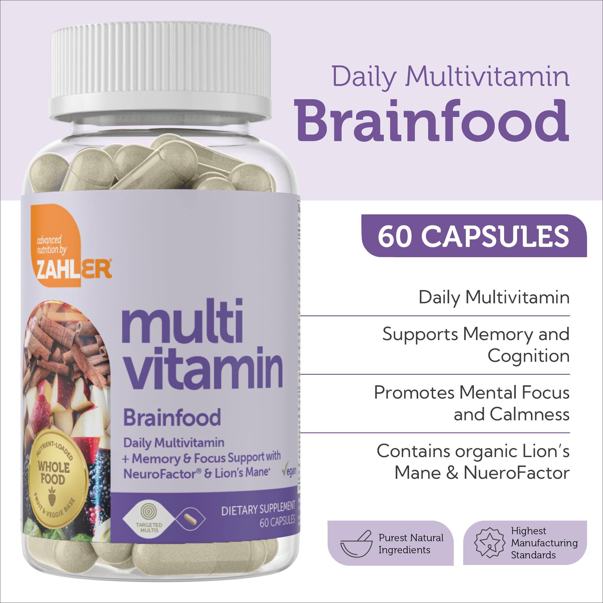 Zahler Brainfood Multivitamin 100g back view with ingredient list