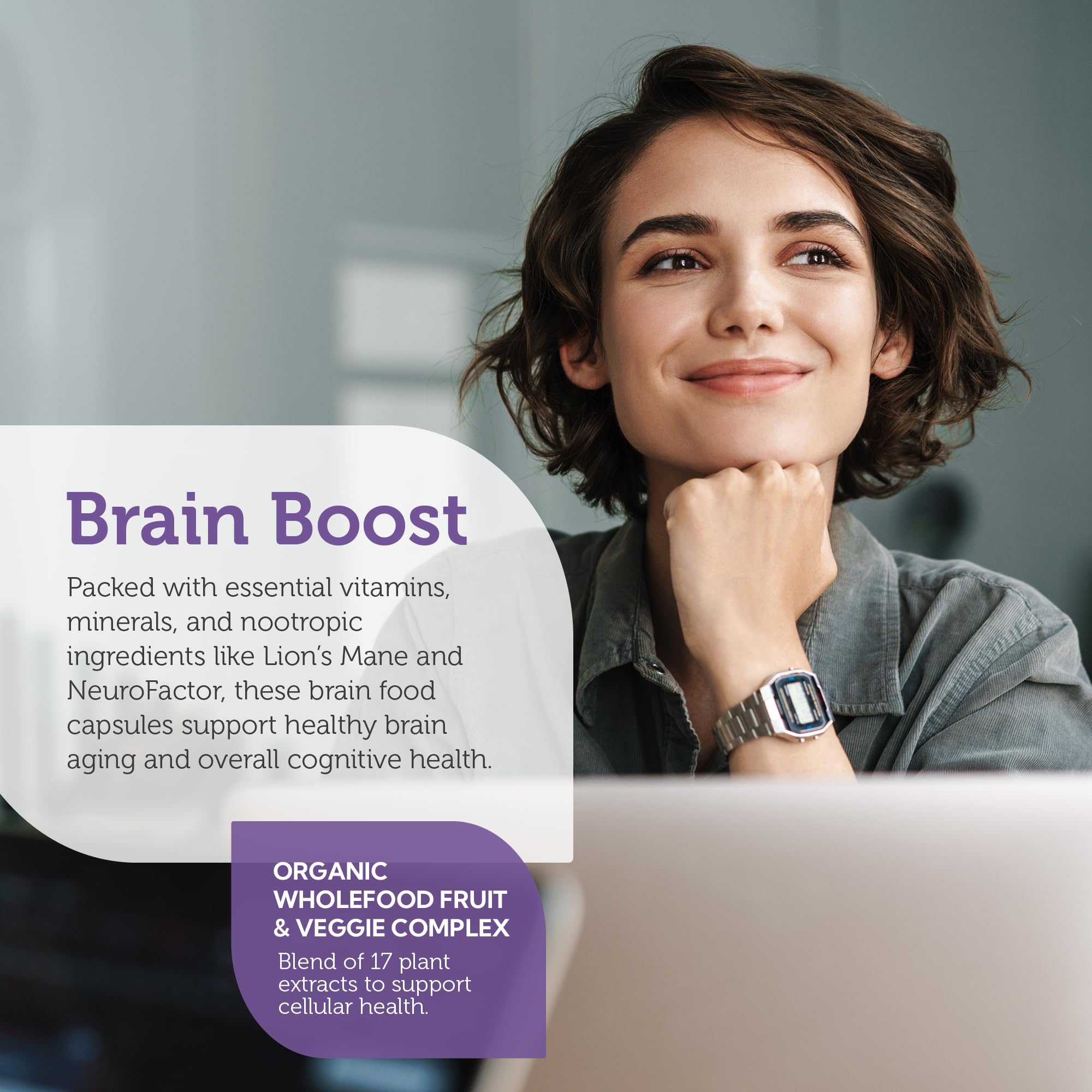 Zahler Brainfood Multivitamin 100g lifestyle scene with a glass of water