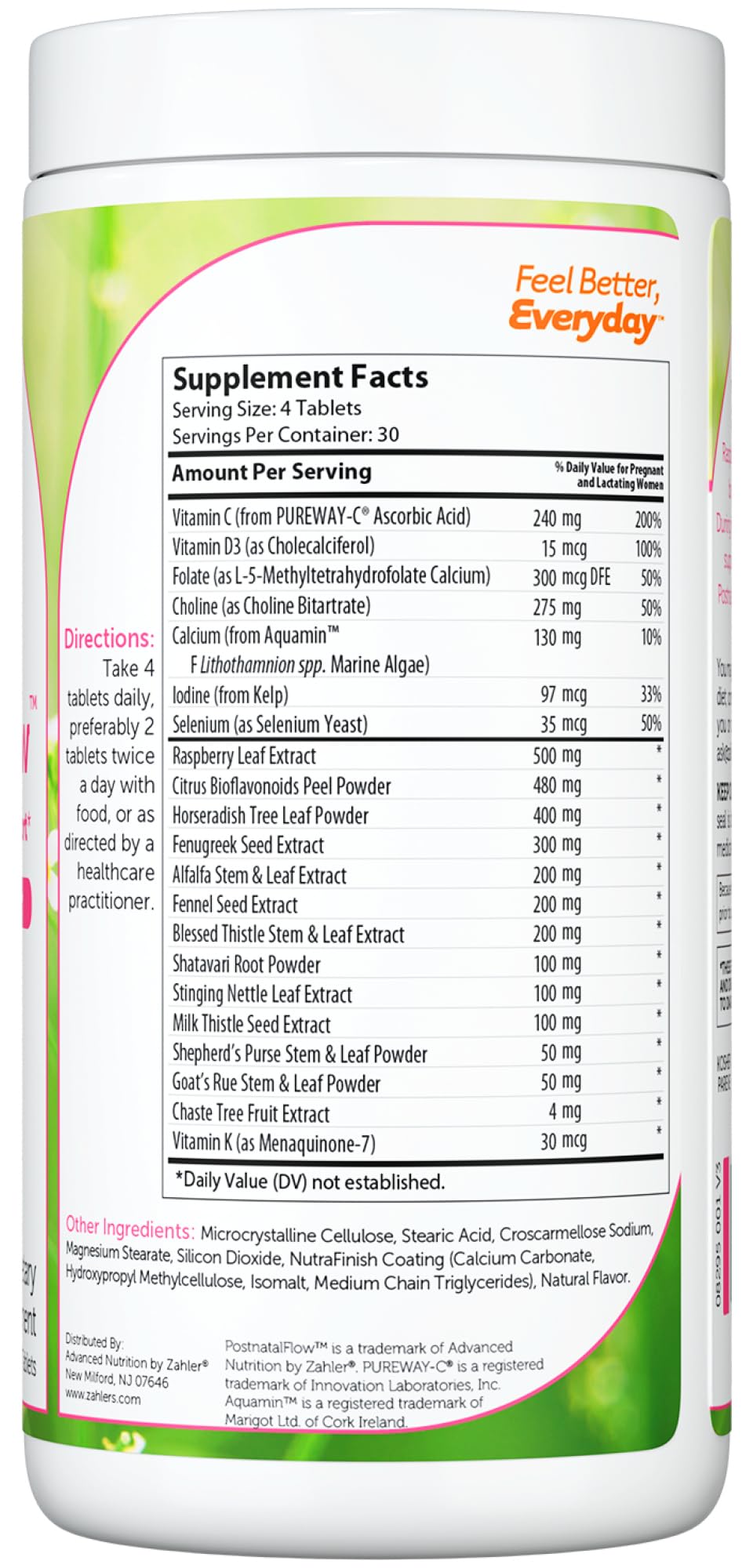 Zahler Breast Feeding & Postpartum Supplement 231g side view