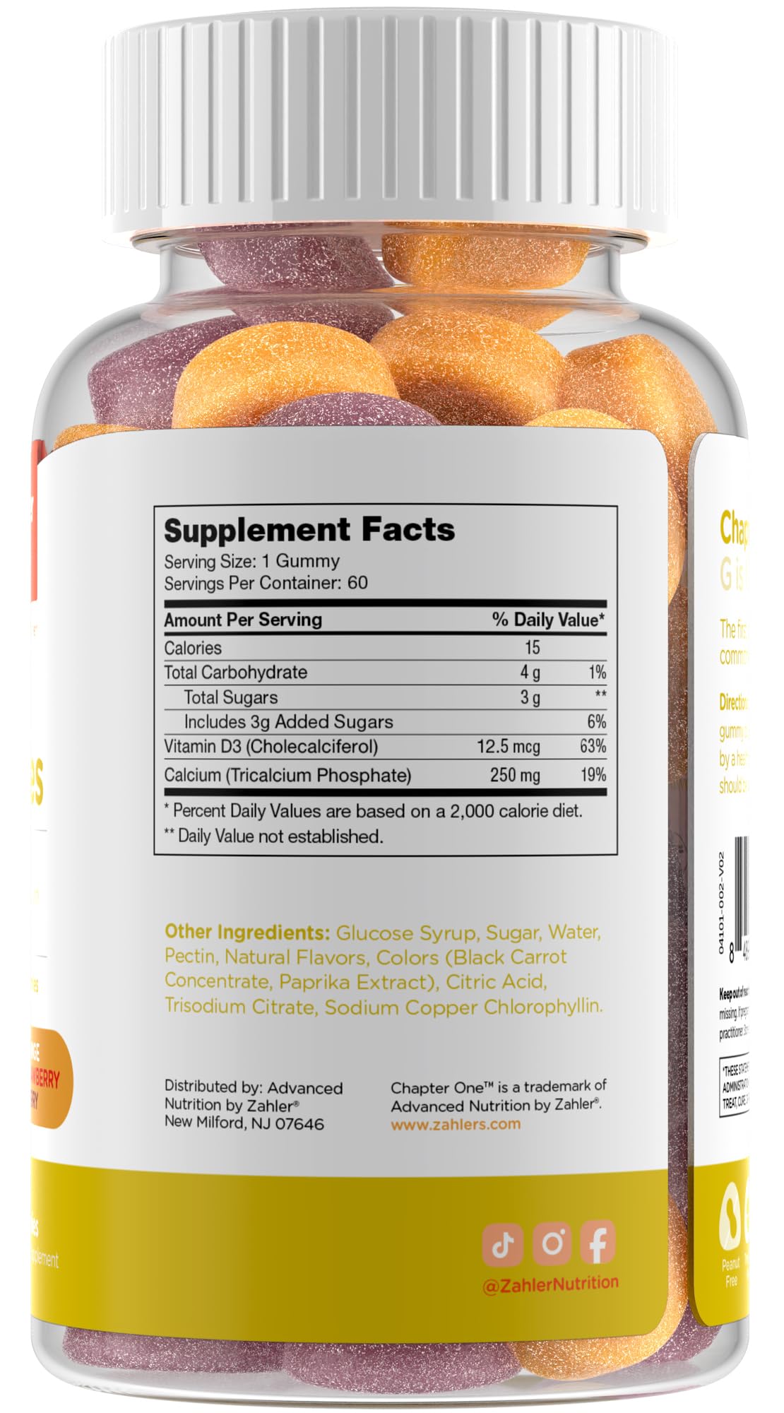 Zahler Calcium + D3 Gummies 250mg side view