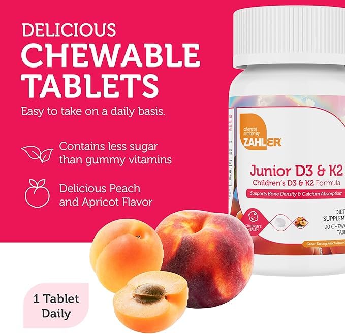 Zahler Chewable Vitamin D3 + K2 Tablets on a kitchen counter