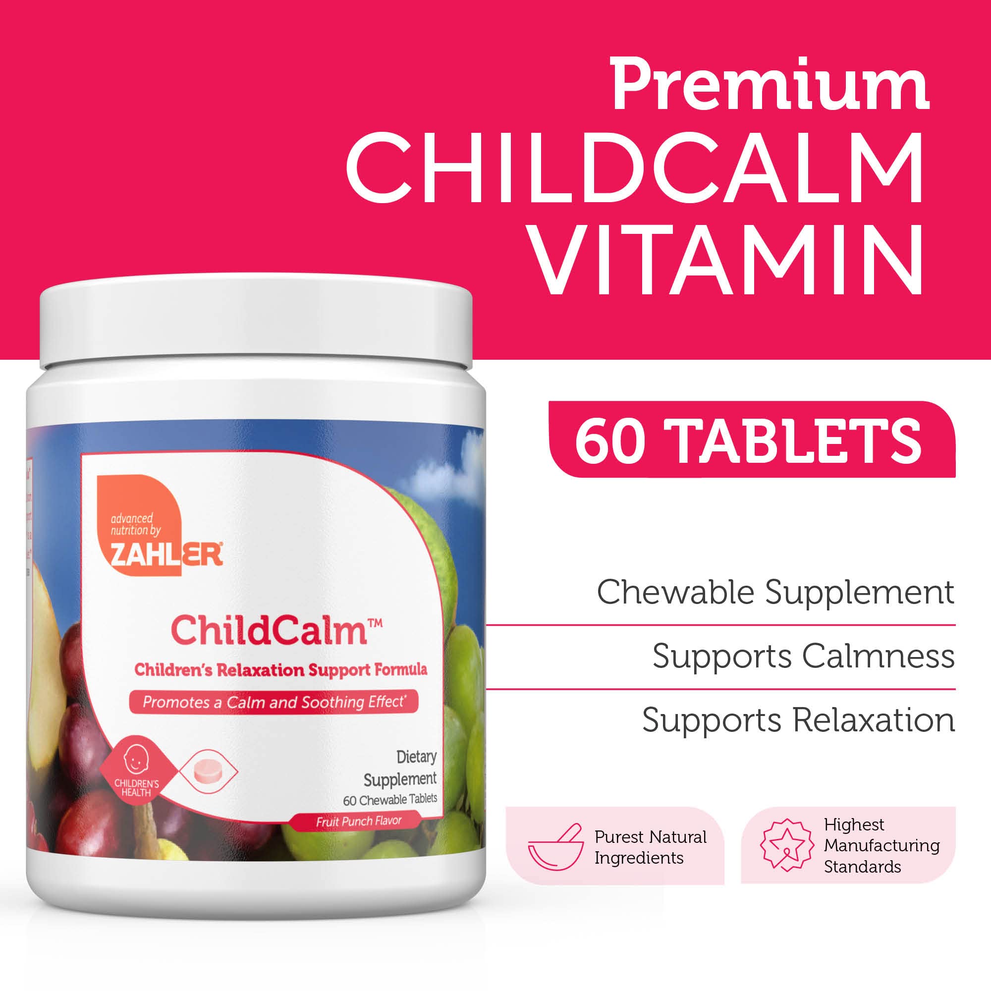 Zahler Childcalm Chewable Tablets open container with tablets visible