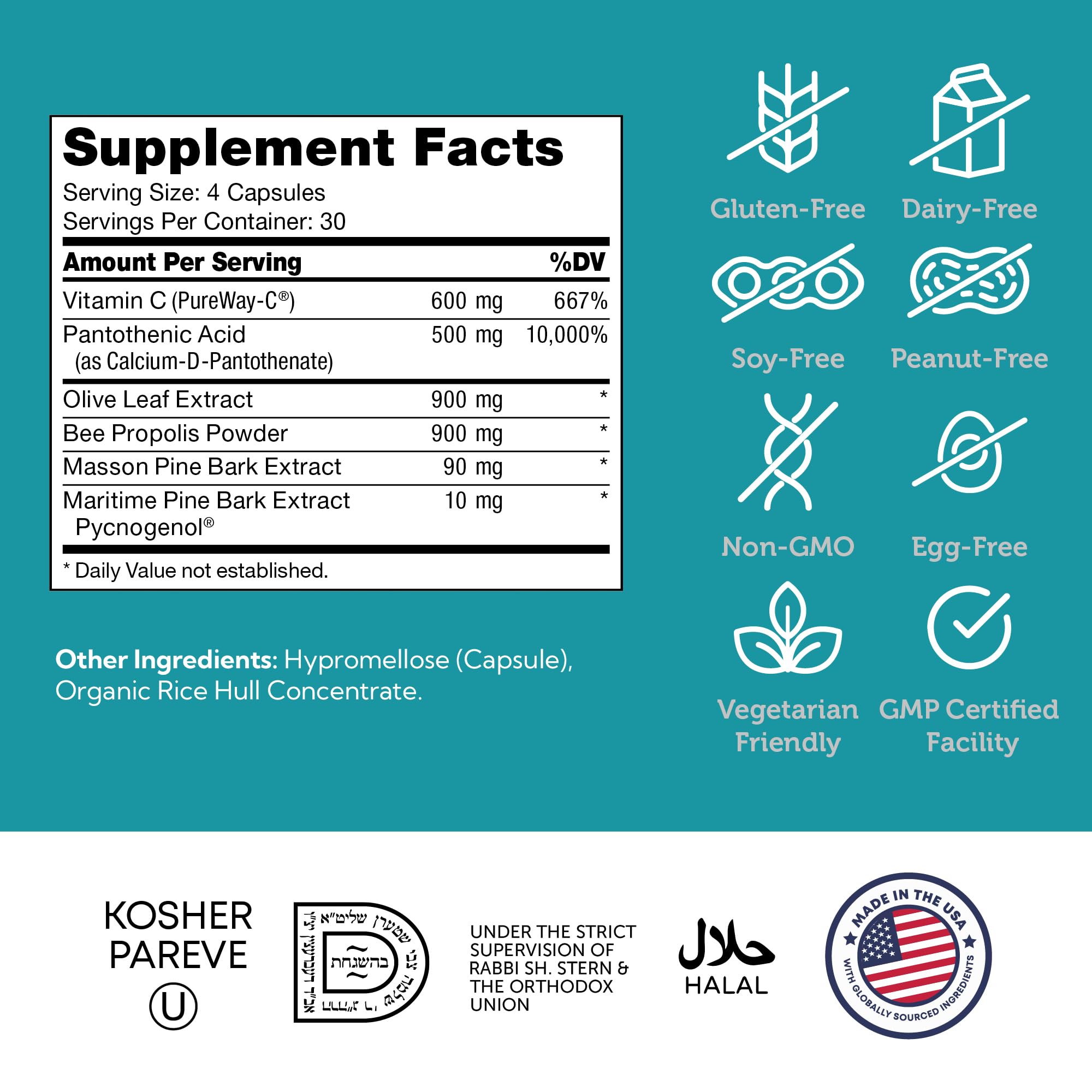Zahler daily wellness Defense Supplement 150g back view with nutritional information