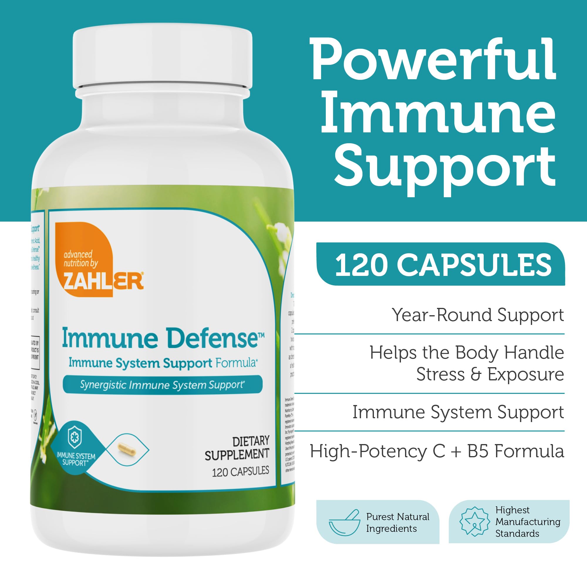 Zahler daily wellness Defense Supplement 150g bottle on a wooden table