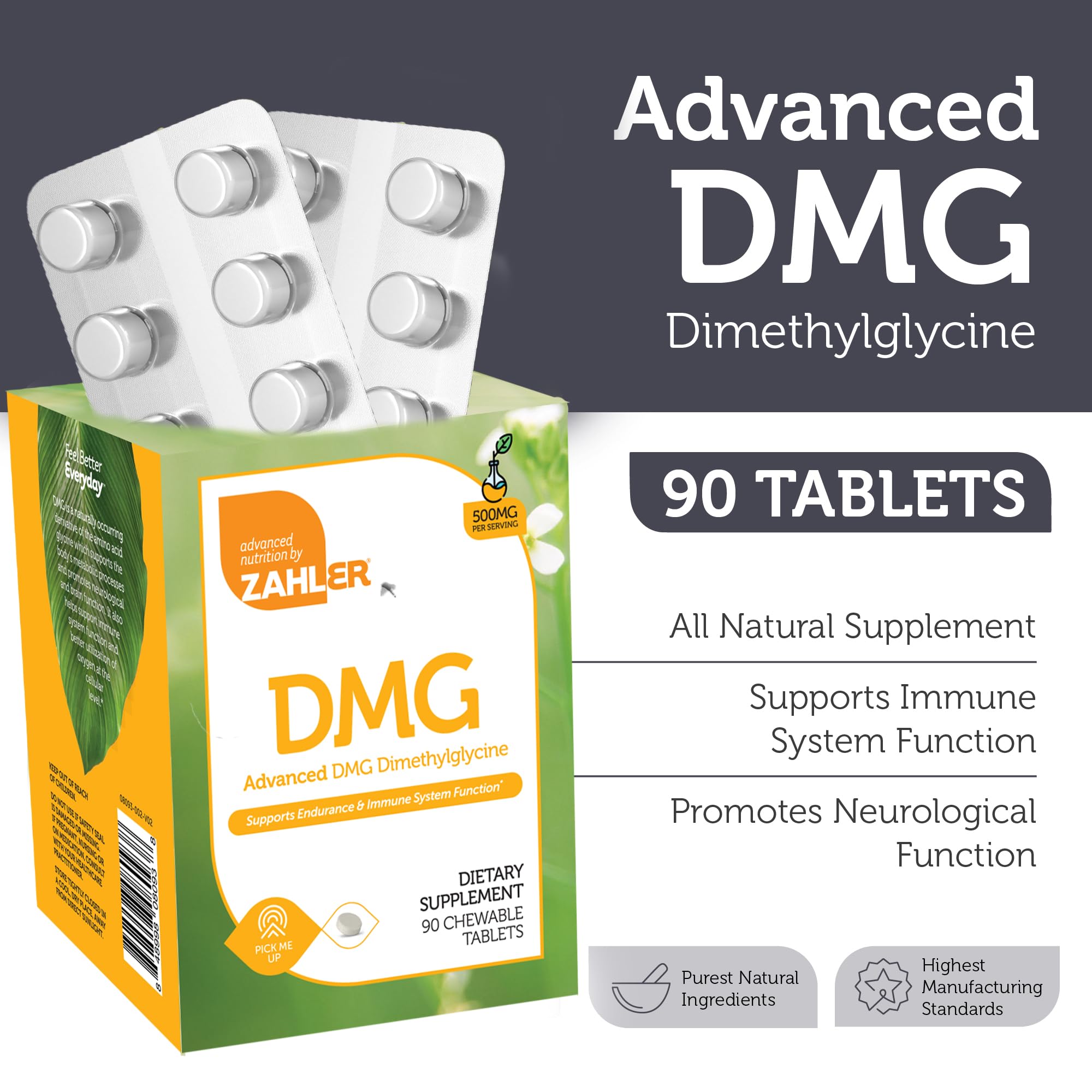 Zahler DMG Dimethylglycine Chewable Tablets 500mg side view