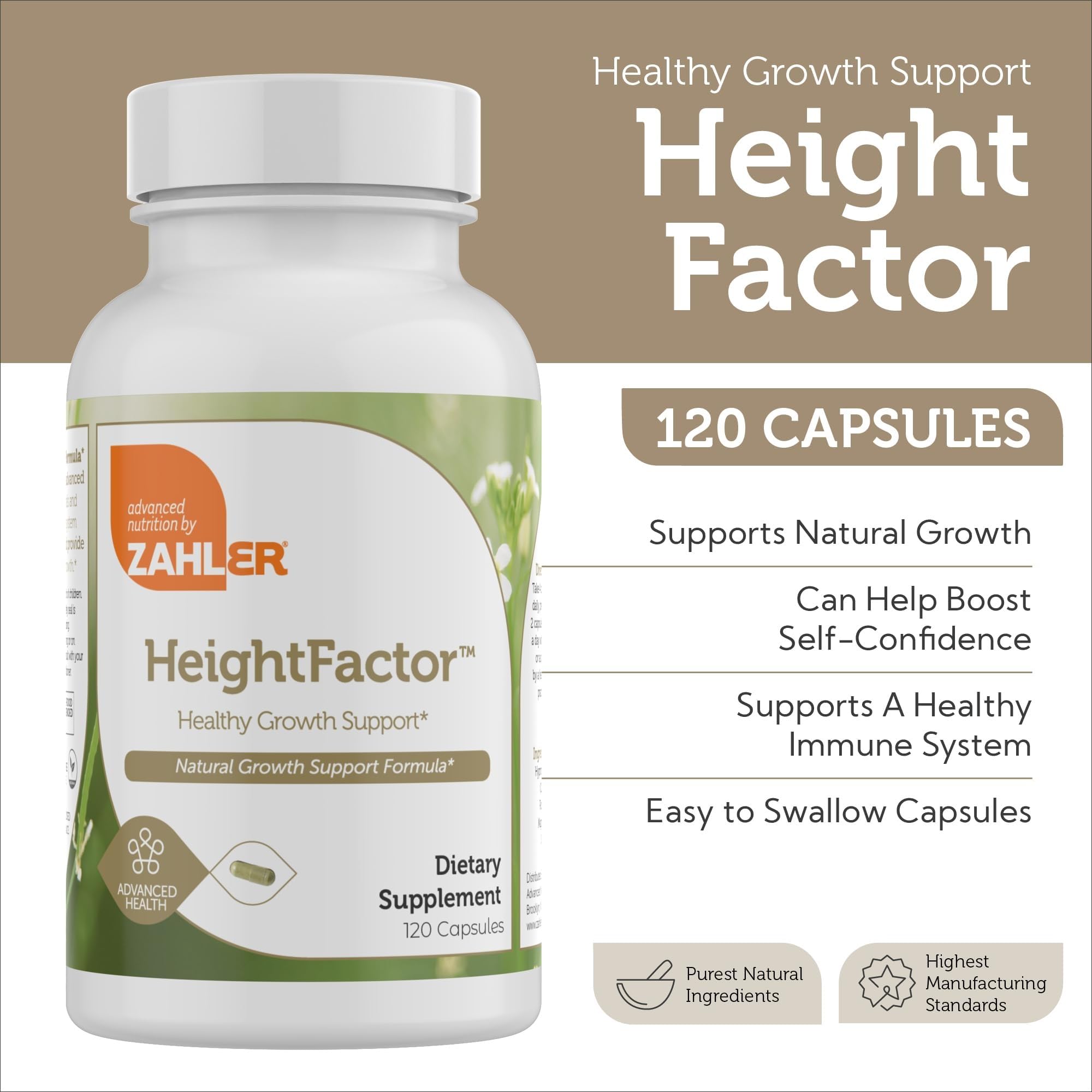 Zahler Height Factor Healthy Height Supplement on a wooden table