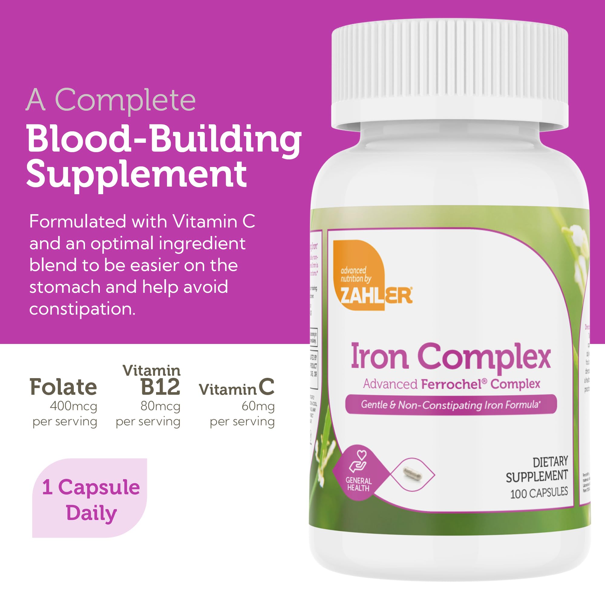 Zahler Iron Complex 25mg iron supplement ingredients list